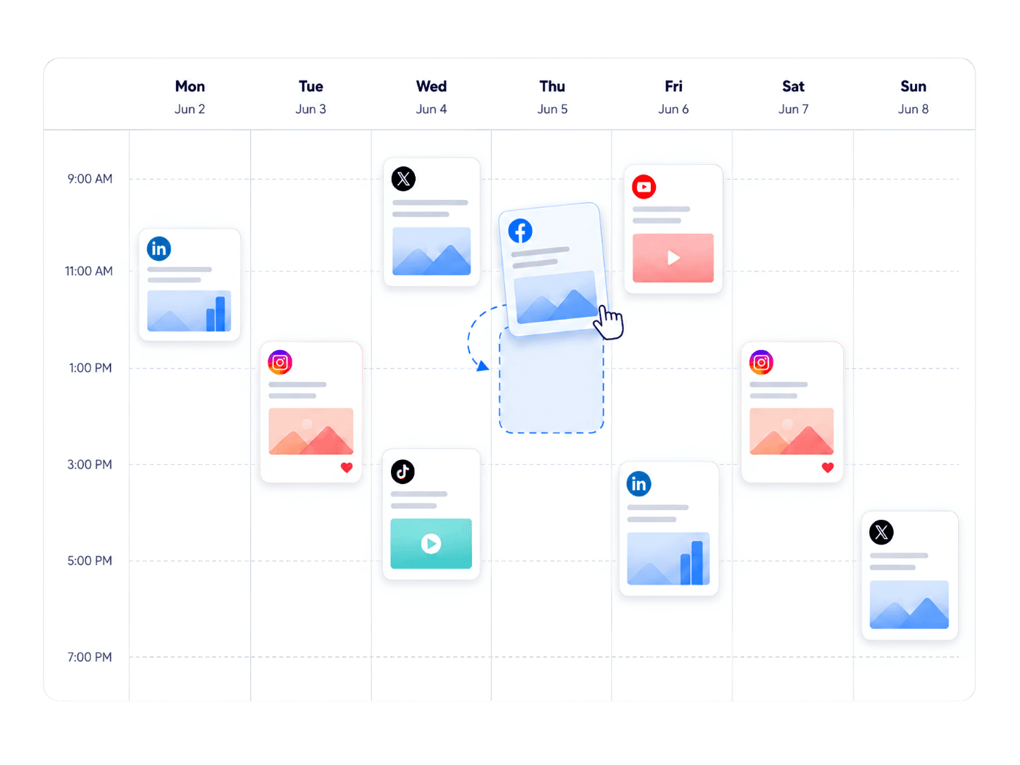 Socrazi calendar month view with scheduled social posts