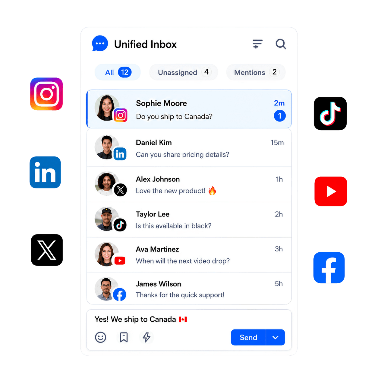 Socrazi comments inbox with Instagram comments and contact details